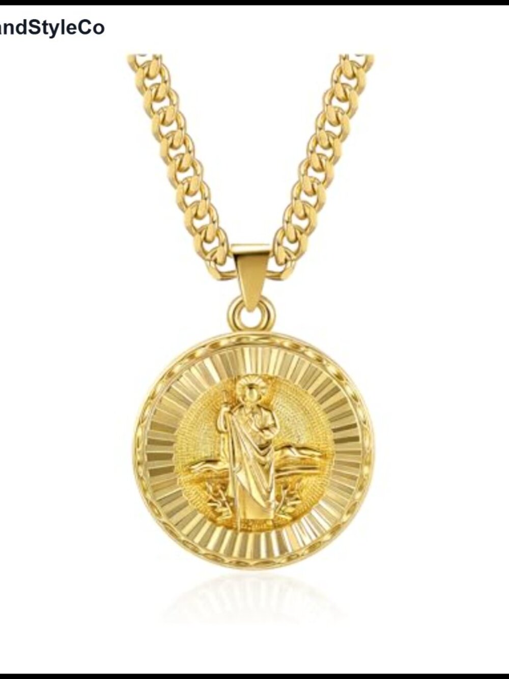 Christian Cross Jesus Medallion Coin Necklace 22in Stainless Steel 18k Gold